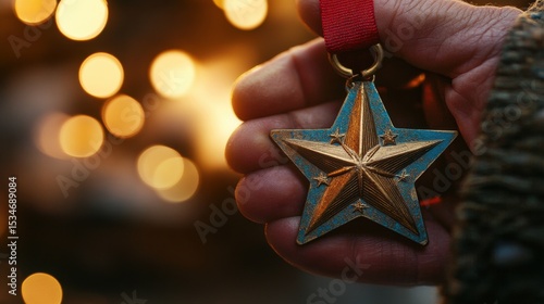 Hand Holding Veteran Medal in Soft Lighting
