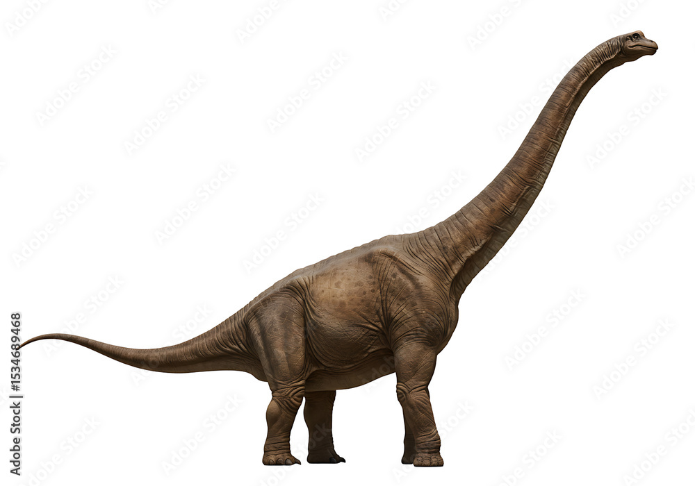 Obraz premium Brown sauropod dinosaur with a long neck standing against a black background