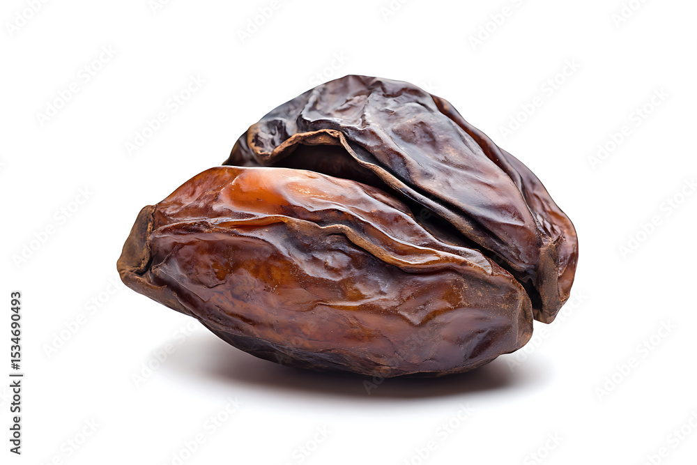 Close-up of Dried Dates Fruit Isolated on White Background showcasing rich texture and natural sweetness perfect for healthy food blogs websites and packaging design. Close-up of Dried Dates Fruit Isolated on White Background showcasing rich texture and natural sweetness perfect for healthy food blogs websites and packaging design.