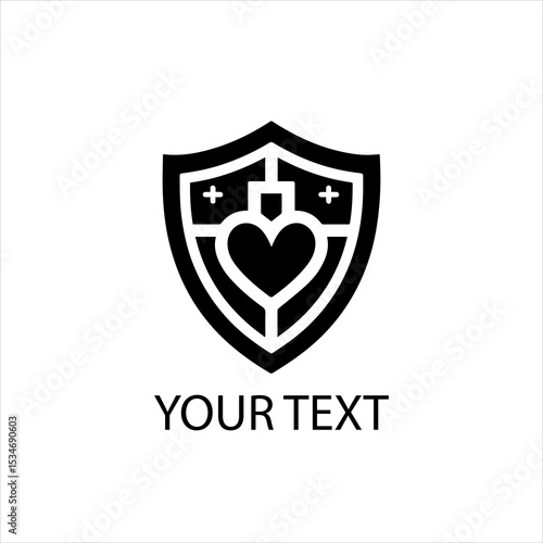 Free Download Minimalist Vector Logo of Shield with Medical Heart or Cross Symbol — Black Isolated Design - GFXLoad