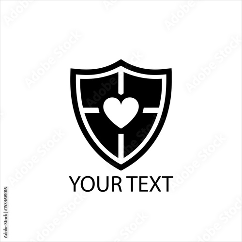 Free Download Minimalist Vector Logo of Shield with Medical Heart or Cross Symbol — Black Isolated Design - GFXLoad