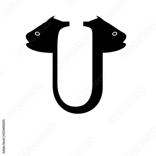 Minimal black fish logo with a hidden letter U design.
