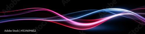 Futuristic wave background with flowing neon curves in pink and blue over a dark backdrop. Ideal for tech branding, presentations, UI design, or digital marketing visuals.