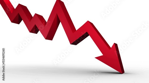 Red Arrow Trending Downward Showing Financial Loss and Recession