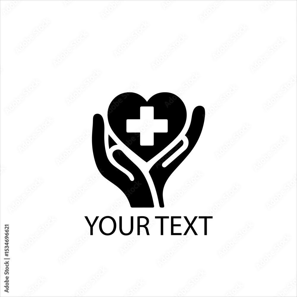 Obraz premium Vector Logo of a Hand Holding a Medical Heart or Cross Symbol — Isolated on White Background