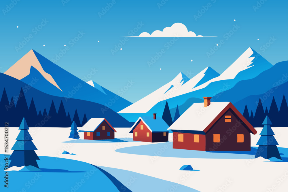 Fototapeta premium winter landscape with houses