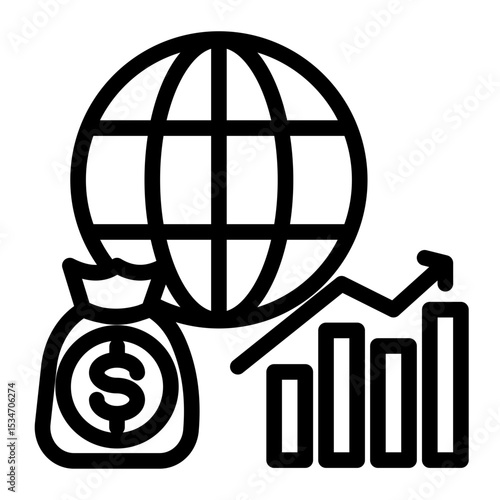 Global Market Expansion Icon - Business Growth Strategy (Outline Style)