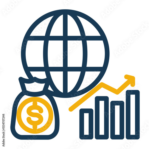 Global Market Expansion Icon - Business Growth Strategy (Outline Color Style)