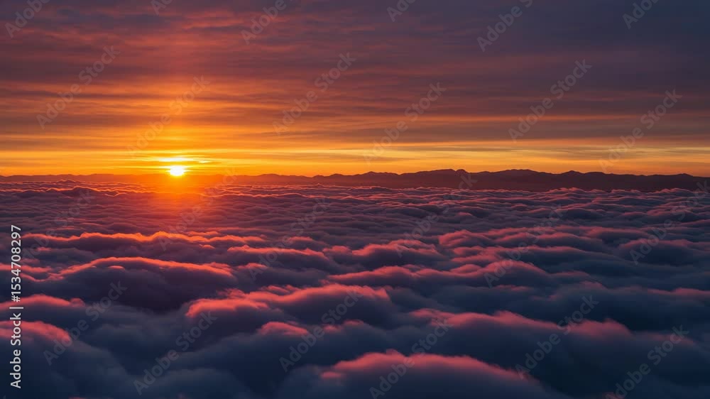 Breathtaking Sunrise Above Majestic Clouds in Colorful Sky View Breathtaking Sunrise Above Majestic Clouds in Colorful Sky View
