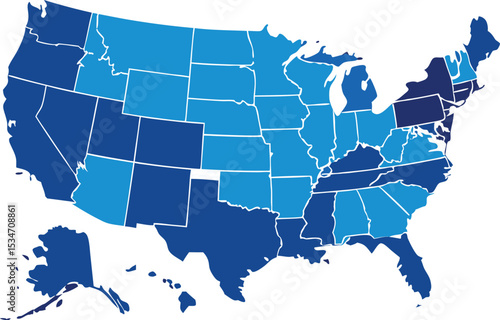 Simplified United States Map Blue Color Scheme State Outlines