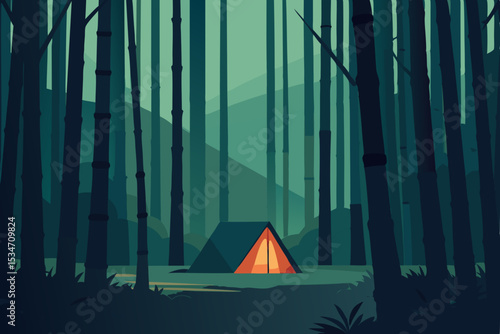 vector illustration of a tent in the night