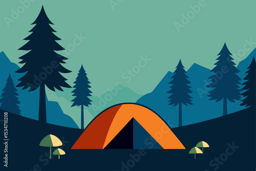 tent-in-a-pine-forest-clearing-with-wild-mushrooms