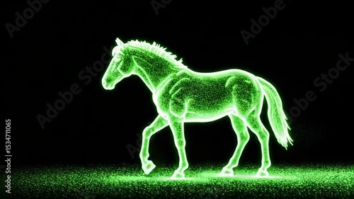 Neon Green Horse Silhouette in Abstract Style Against Black Background
