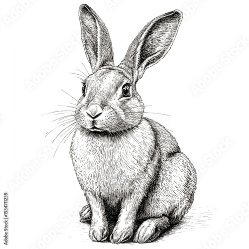 Detailed black and white drawing of a rabbit (1)