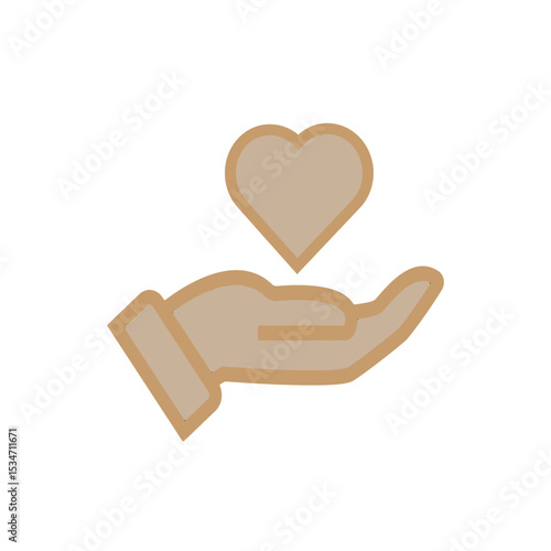 hand icon with love icon above it colored