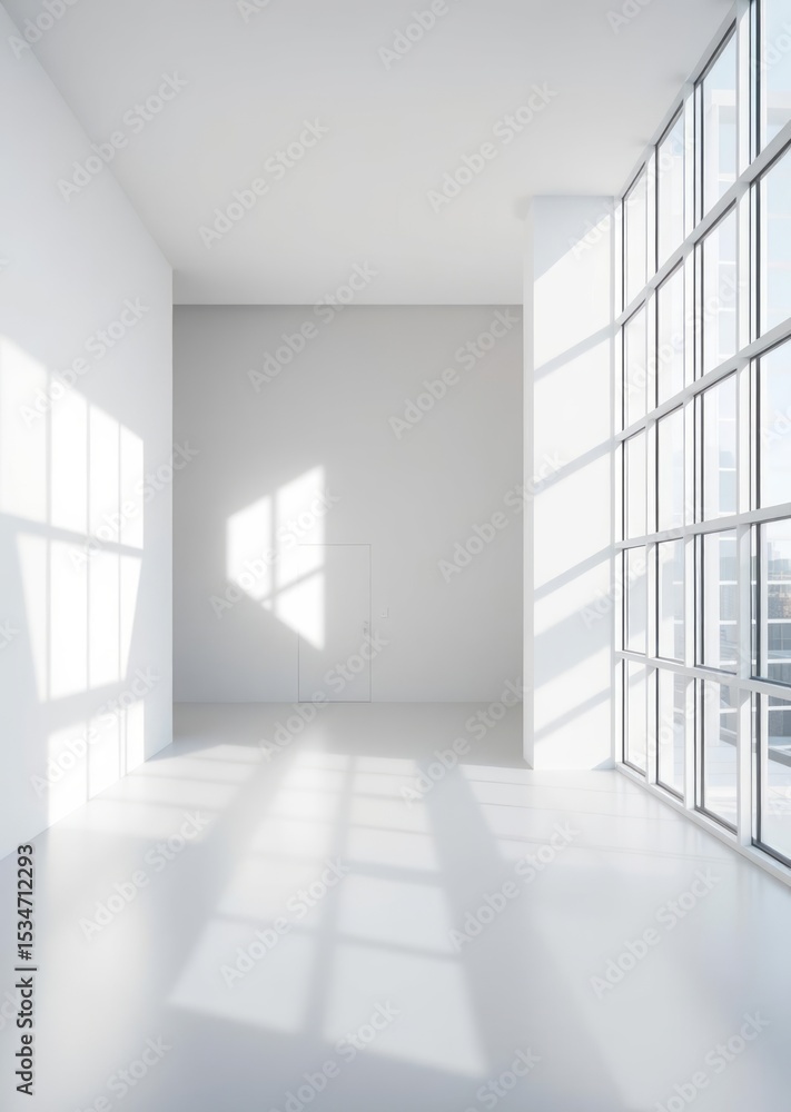 Obraz premium Abstract white studio background for product presentation empty room with shadows of window display product with blurred backdrop Empty room interior design strik