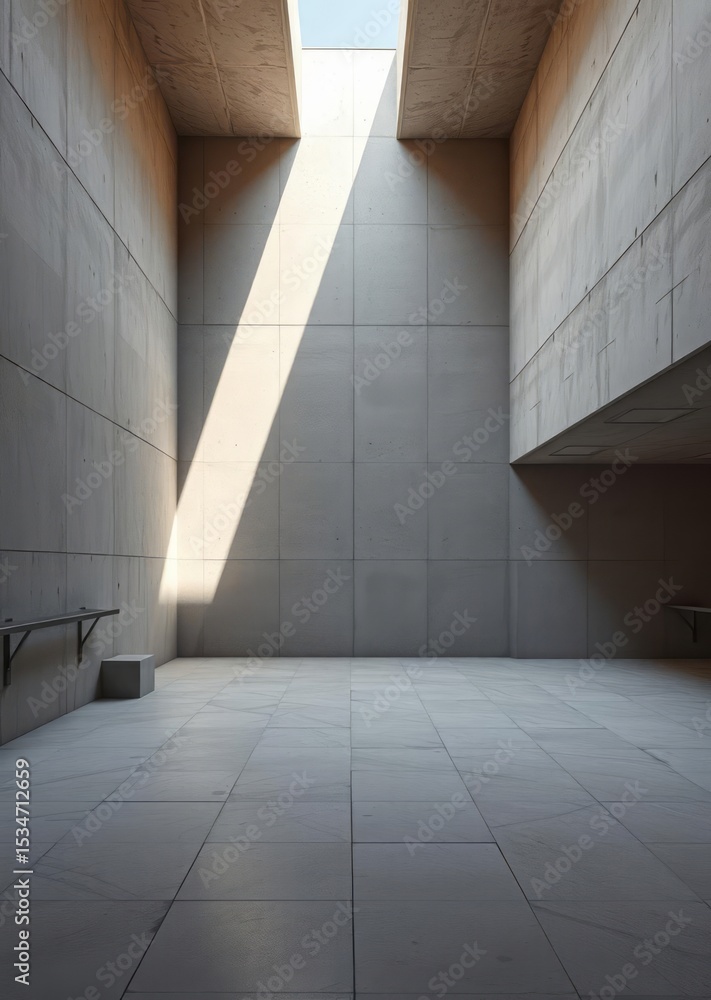 Obraz premium Simple concrete room with light hitting the floor and the wall at an angle brutalist architecture warmth in brutalism Empty room interior design striking structur