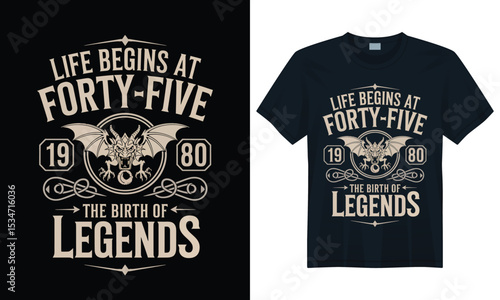 Legendary birth year 1980 shirt design with fierce dragon and bold typography for age pride