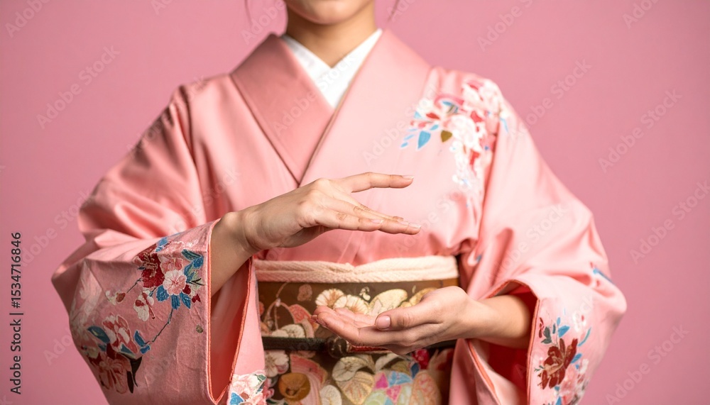 Naklejka premium 着物を着た女性の手。AIで生成