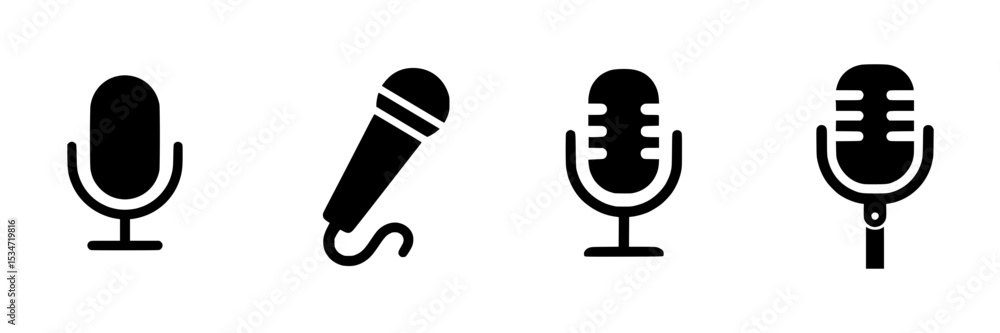 Set of microphone icons for podcast, karaoke, web, and mobile Set of microphone icons for podcast, karaoke, web, and mobile
