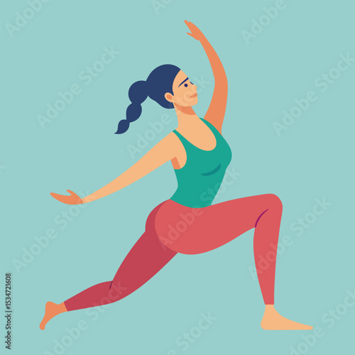 Serene Yoga Pose: An illustration of a woman in a vibrant yoga pose, the embodiment of balance and grace. Capturing the essence of mindful movement and inner peace.