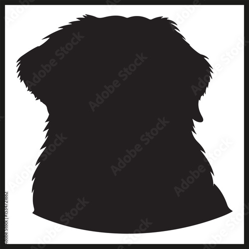 A black silhouette of a Bernese Mountain Dog