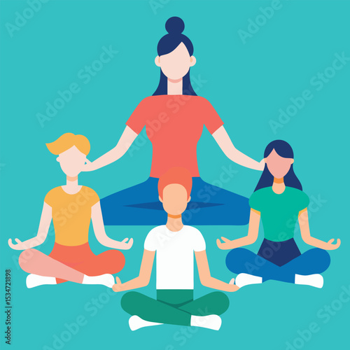 Mindfulness in Motion: A graphic depiction of a diverse group of individuals in a seated yoga pose, unified in mindful meditation, fostering a sense of serene focus. 