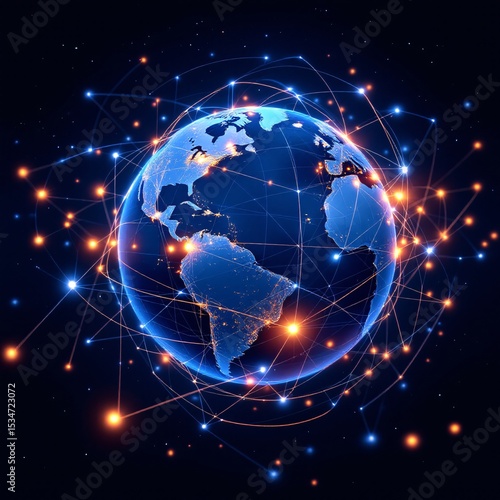 Global network background with digital connections and glowing nodes