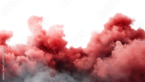  Swirling Red Smoke Cloud with Soft Flowing Texture Isolated on White Background