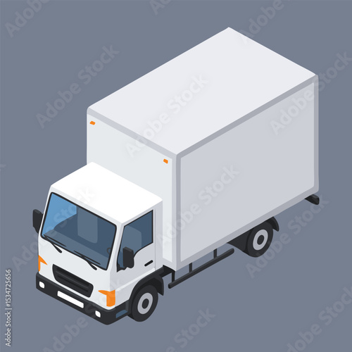 An isometric illustration of a white cargo truck, perfect for logistics, shipping, e-coomerce, transportation, or delivery service concepts.