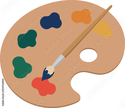Artist palette with brush and colorful paint blobs vector illustration design 