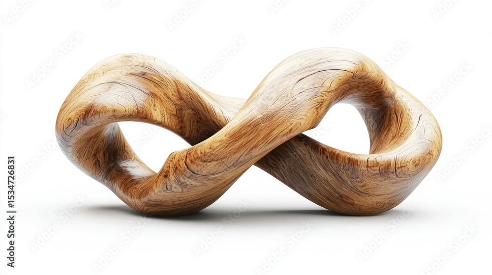 Obraz premium 3D render of a wooden abstract chain link sculpture on white background