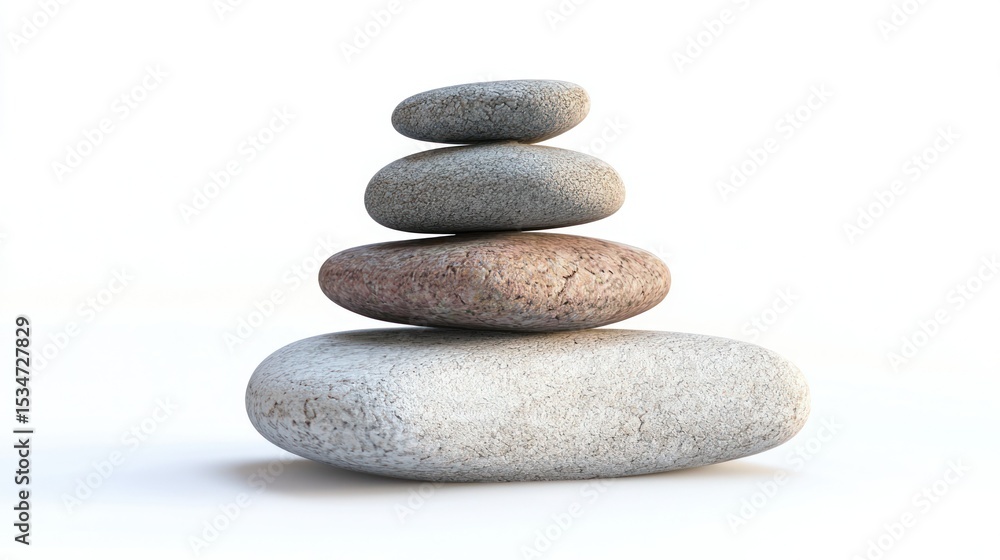 3D render of stacked stone sculptures for balance decor on white background 3D render of stacked stone sculptures for balance decor on white background