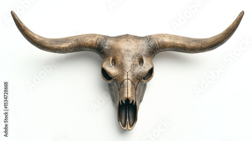 3D render of a bull skull wall mount sculpture on white background