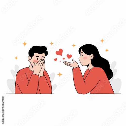 Fluttering Hearts A Cartoon Couple Sharing Affection.