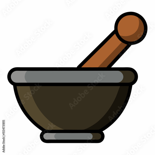 mortar and pestle vector illustration isolated on white, kitchen utensil, suitable for icon, graphic element, and others