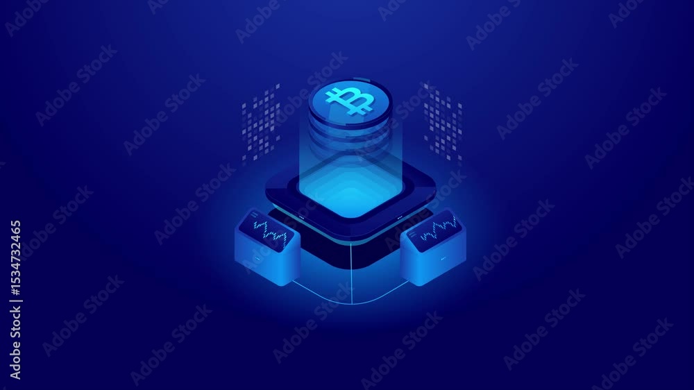custom made wallpaper toronto digitalBlue Isometric Blockchain Network and Bitcoin Concept Illustration
