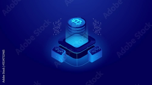 Wallpaper Mural Blue Isometric Blockchain Network and Bitcoin Concept Illustration Torontodigital.ca