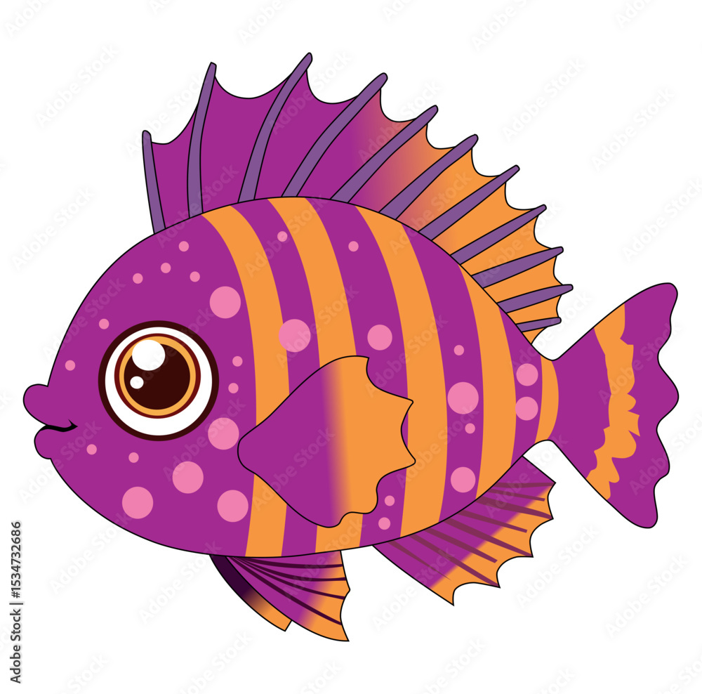 Obraz premium Cartoon Beautiful Colorful Fish Simple Design Icon Digital Source