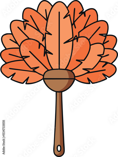 Feather duster with orange and brown feathers cleaning tool vector illustration 