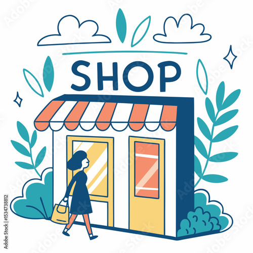 illustration of a girl in a shop window