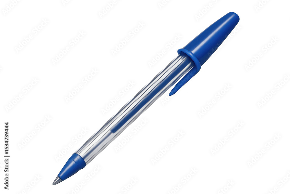Classic blue ballpoint pen isolated on a transparent background, ideal for writing notes, drawing designs, or signing documents Classic blue ballpoint pen isolated on a transparent background, ideal for writing notes, drawing designs, or signing documents