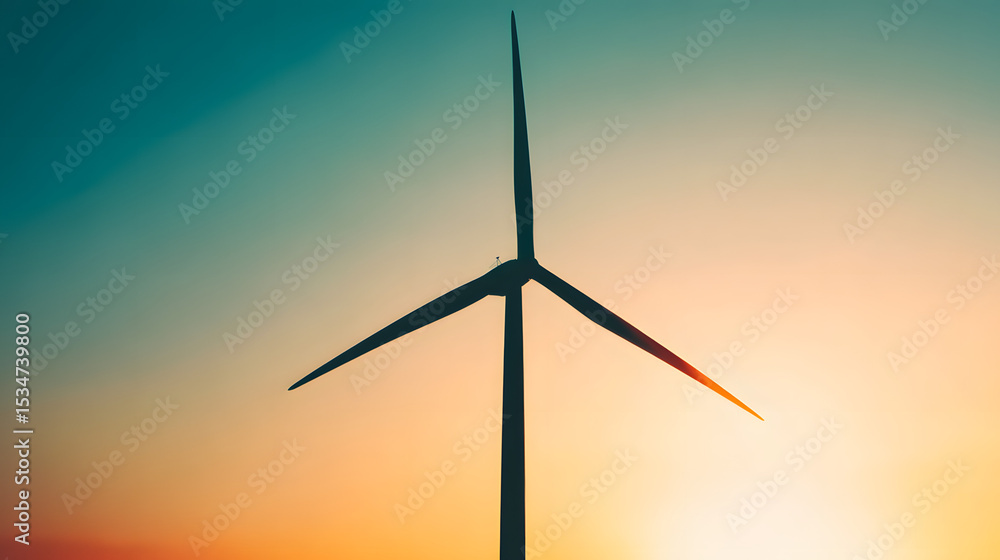 Fototapeta premium Wind turbine against sunset sky, symbolizing clean energy and sustainable future
