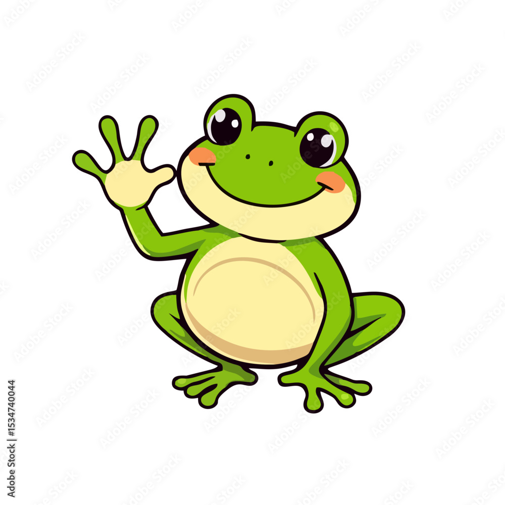 Funny Frog Logo, Cute and Humorous Frog Mascot Logo Waving, Illustration Art Funny Frog Logo, Cute and Humorous Frog Mascot Logo Waving, Illustration Art