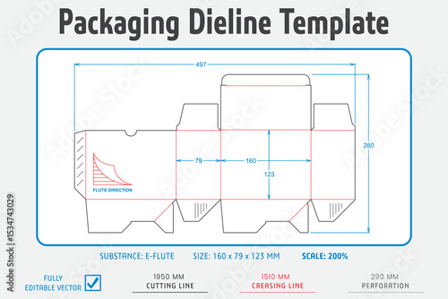 Packaging Dieline Template. Dieline Real Shape and Dimension. Fully editable vector. Equipped die cut lengths prepared for production.