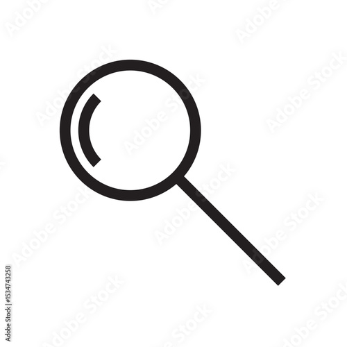 Search magnifying glass icon. Lens symbol for find, zoom, or search function.