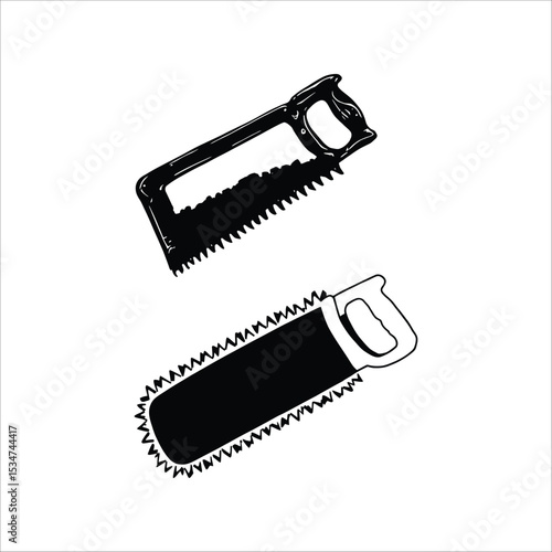 Vector illustration of hand saws for woodworking and construction projects in black and white style