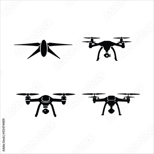 Drone vector illustration set collection for aerial photography and videography design concept black and white