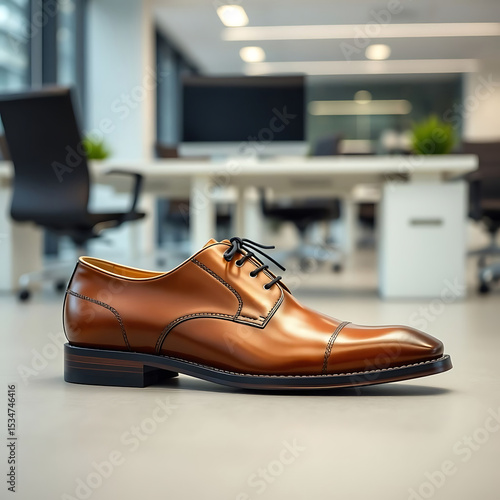 Polished Brown Leather Oxford Shoe in Modern Office Setting
