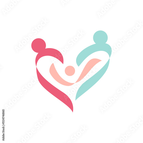 Mom dad and baby care logo template. family care icon love